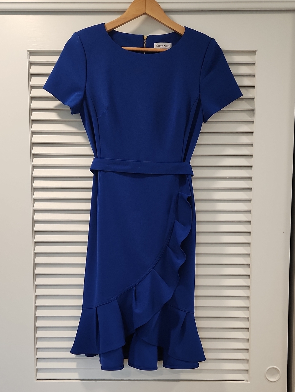 Calvin Klein Royal Blue Ruffle-Hem Sheath Dress Size 10 - Picture 3 of 5